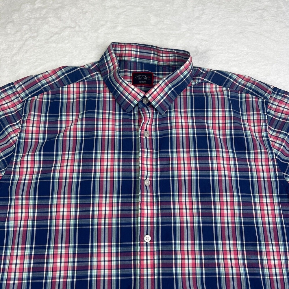UNTUCKit Long Sleeve Shirt Mens XX-Large Blue‎ Pink Plaid Torrey Ridge Regular